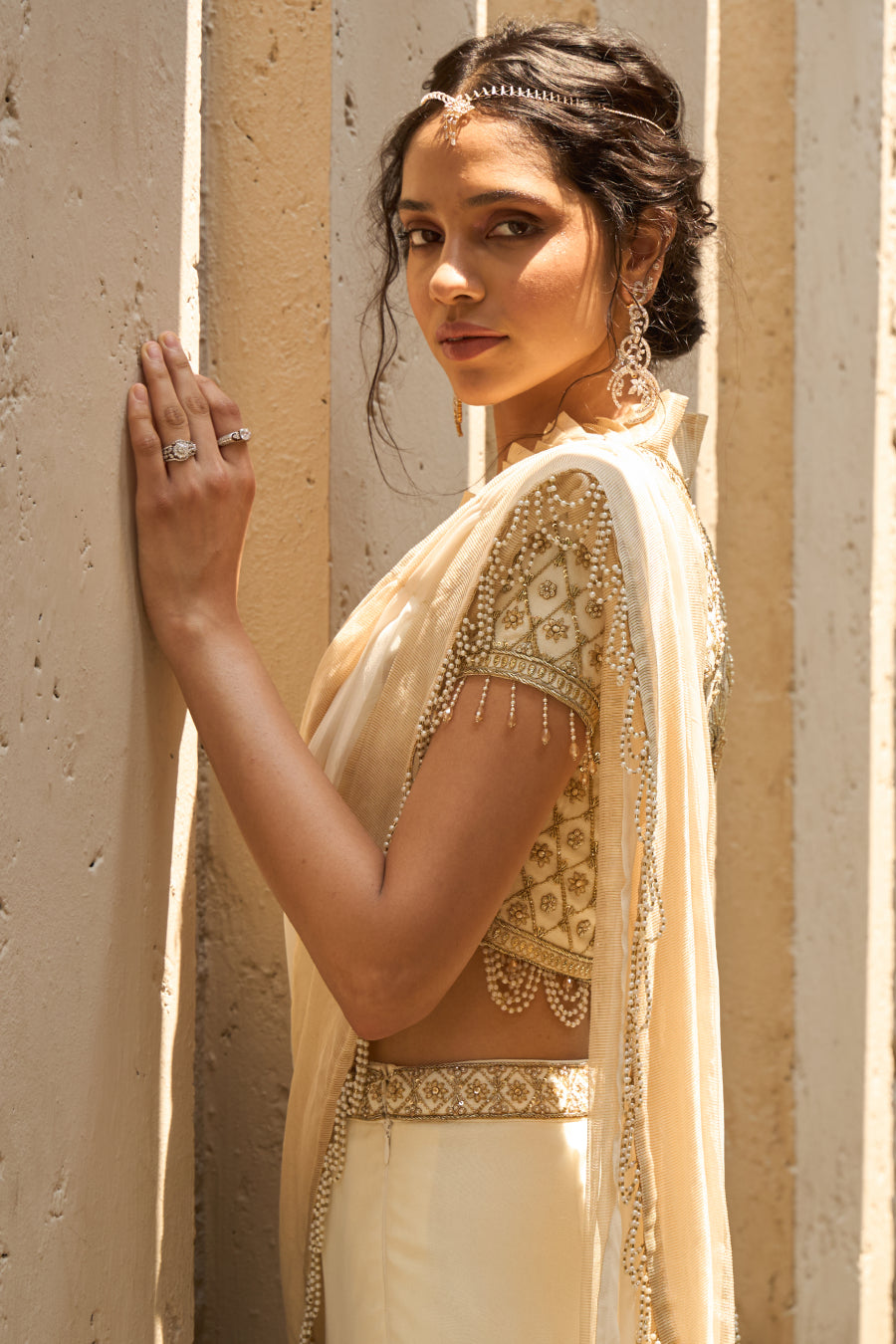 Ivory and Gold Saree - Shreeka