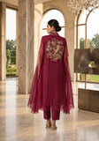 Wine Chanderi Zari Cape Suit Set