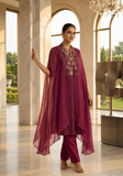 Wine Chanderi Zari Cape Suit Set