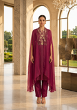 Wine Chanderi Zari Cape Suit Set