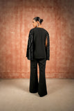 Black pleated cape sleeves jacket and pant set