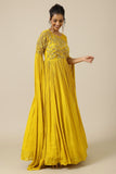 Yellow chinon and net tonal floral embroidery dress
