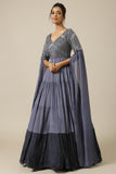 Stone grey two tone chinon embroidered Cocktail gown
