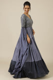 Stone grey two tone chinon embroidered Cocktail gown