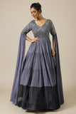 Stone grey two tone chinon embroidered Cocktail gown