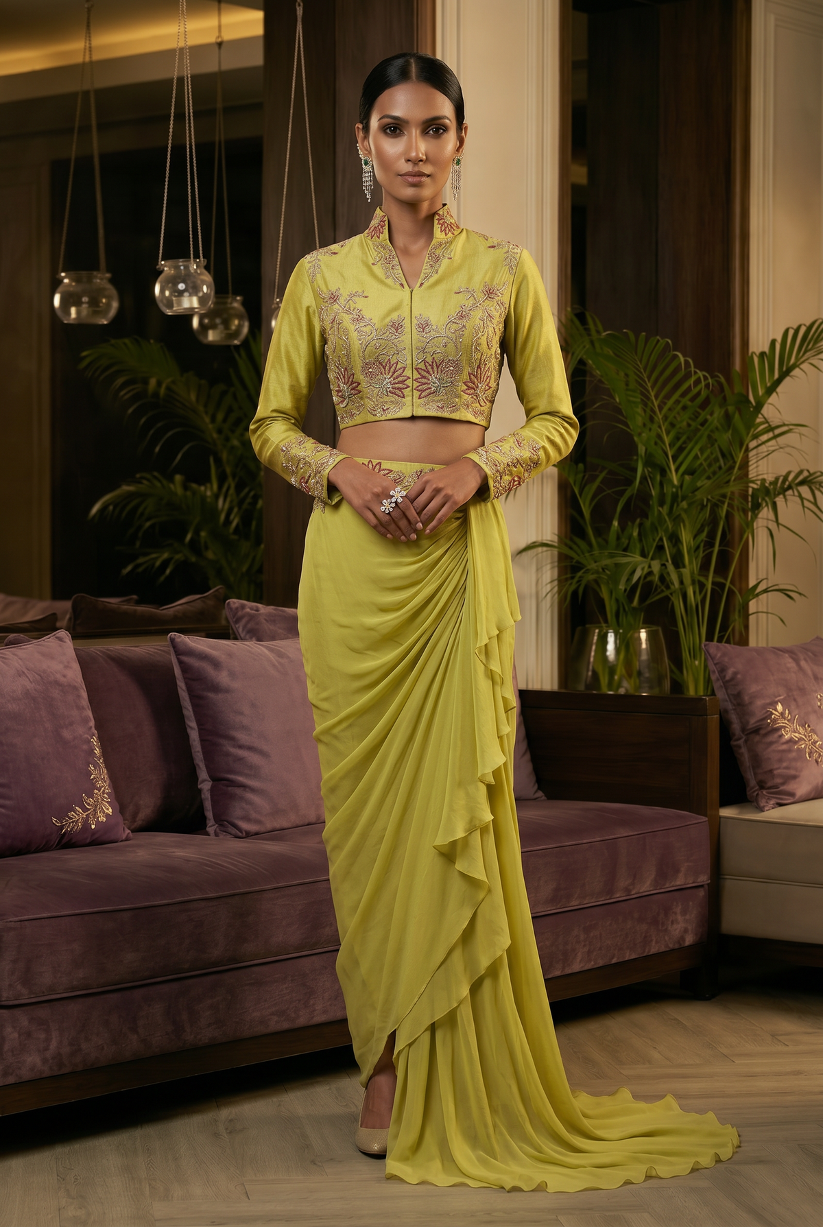 Lime Green Bolero Jacket and Drape Skirt set