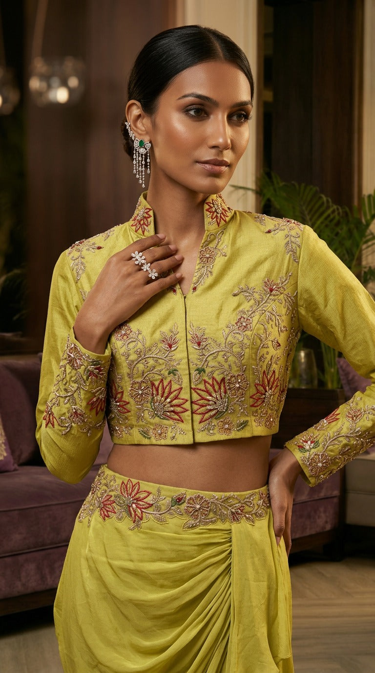 Lime Green Bolero Jacket and Drape Skirt set