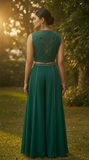 Emerald Green Organza & Gerogette Sharara set