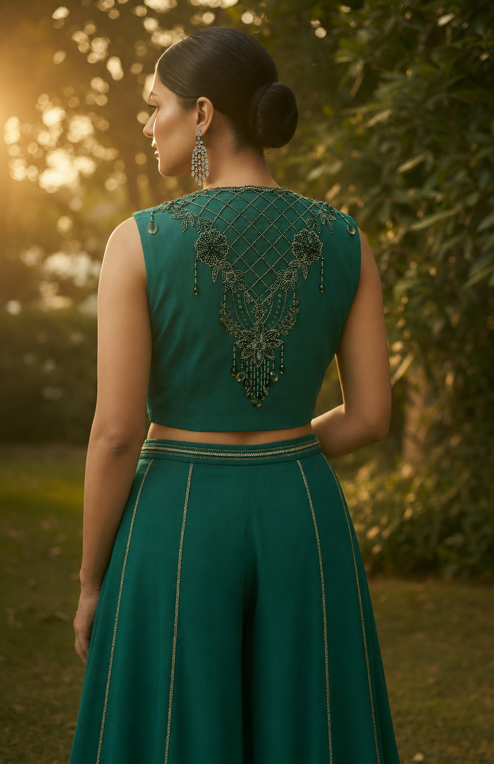 Emerald Green Organza & Gerogette Sharara set