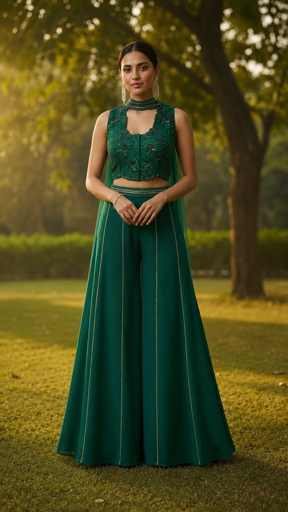 Emerald Green Organza & Gerogette Sharara set