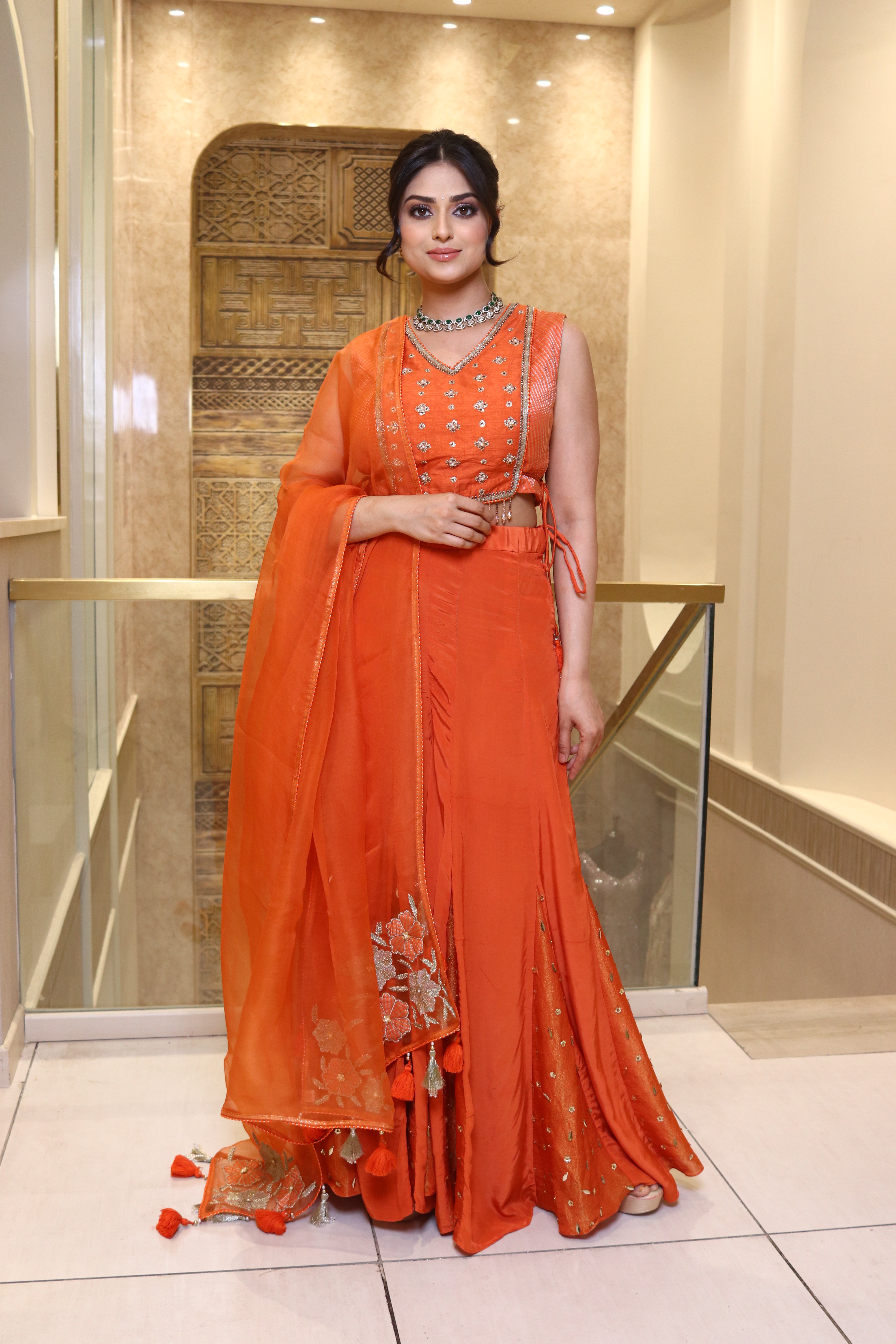 Orange Blouse With Sharara Set