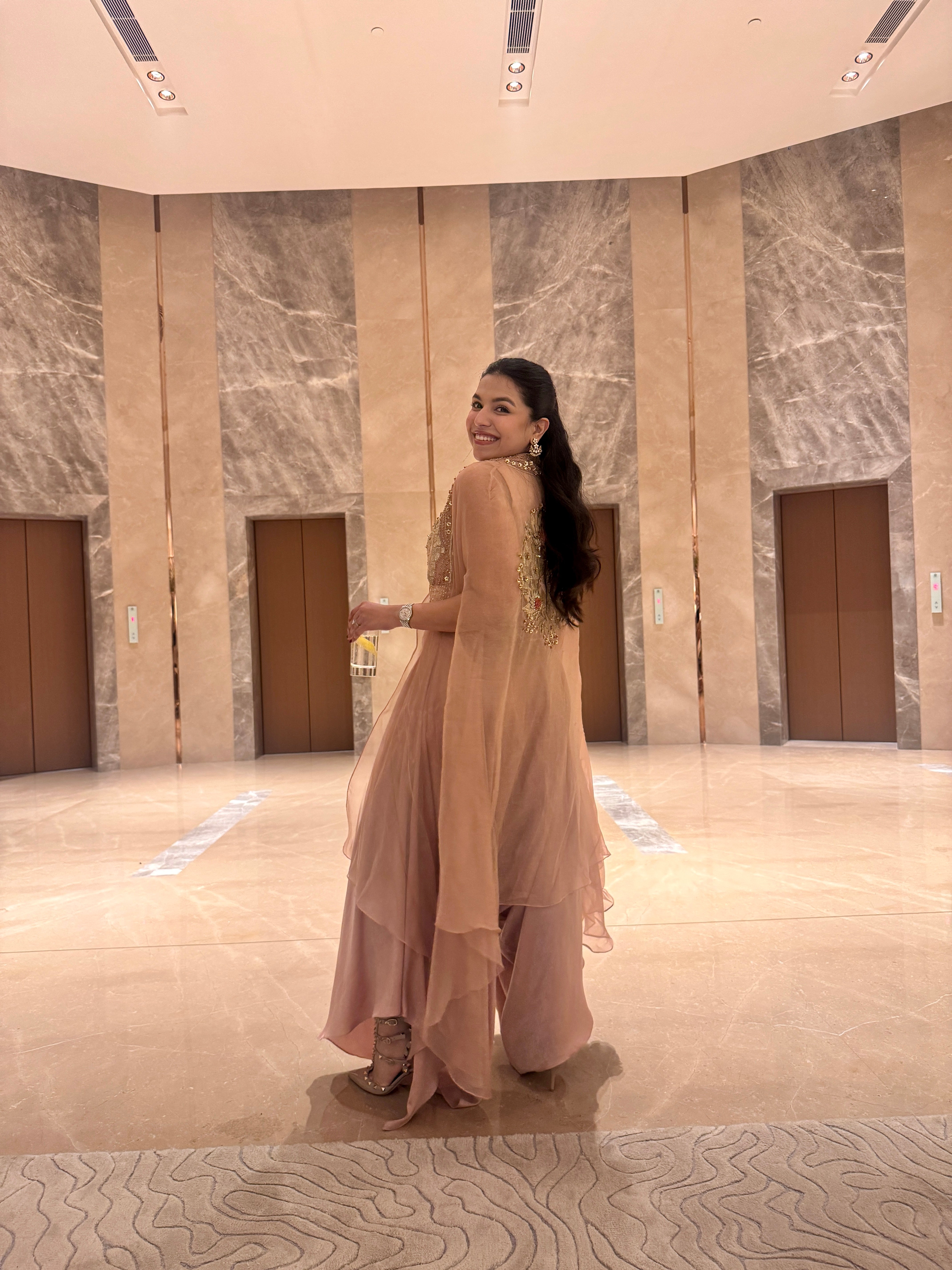 Blush pink chanderi zari waist coat set