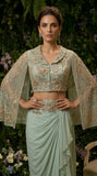 Mint Jacket and asymmetric Drape  Skirt Set
