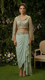 Mint Jacket and asymmetric Drape  Skirt Set