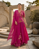 Magenta Multicolor Peplum & Sharara Set,