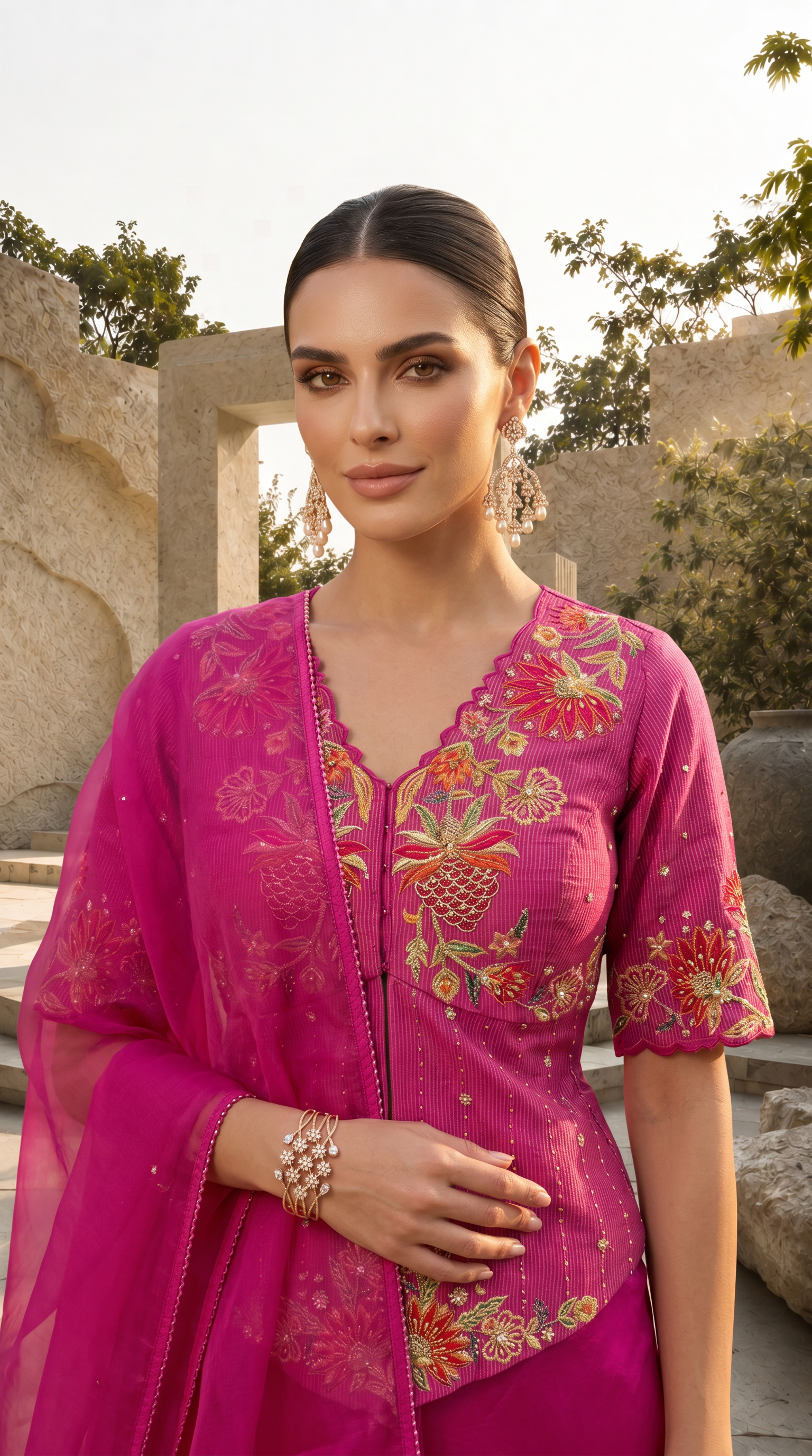 Magenta Multicolor Peplum & Sharara Set,