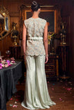 Mint Georgette Embroidered Jacket Set