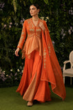 Orange Banarasi Tissue Peplum & Sharara Set,