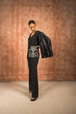 Black pleated cape sleeves jacket and pant set