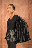 Black pleated cape sleeves jacket and pant set