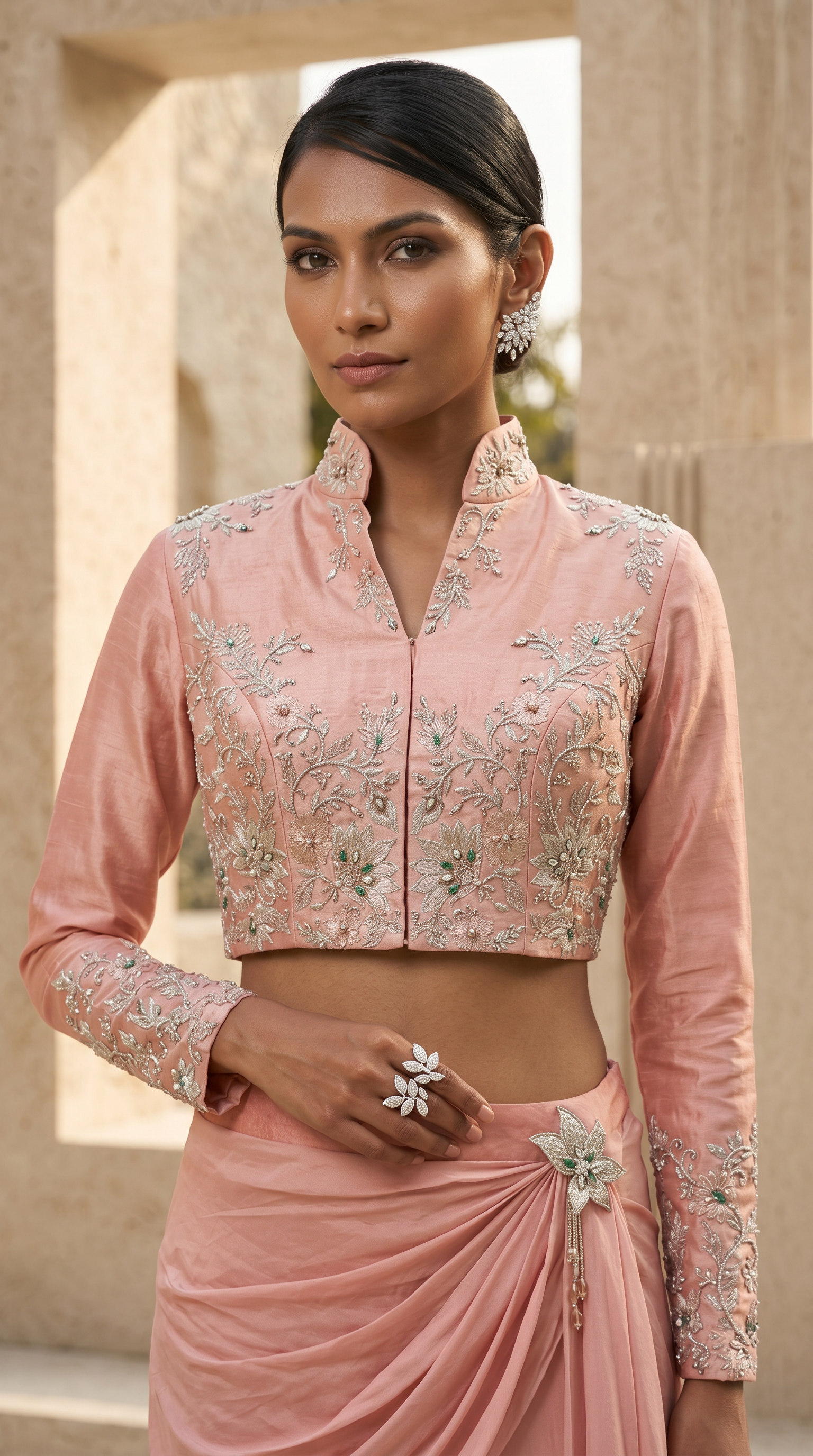 Pink Bolero Jacket and drape Pant set