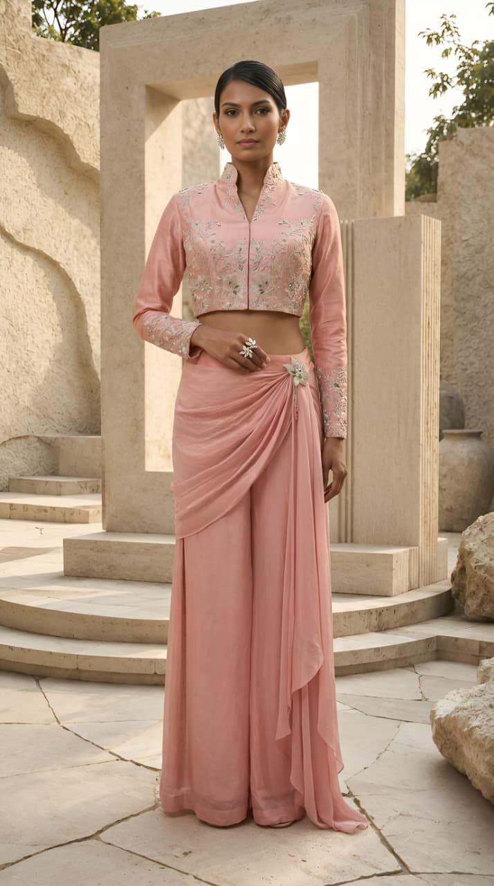 Pink Bolero Jacket and drape Pant set
