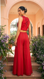 Hot Red Organza & Gerogette Sharara set