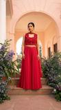Hot Red Organza & Gerogette Sharara set