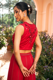 Hot Red Organza & Gerogette Sharara set