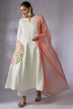 Ivory silk linen satin Embroidered A line Kurta Set