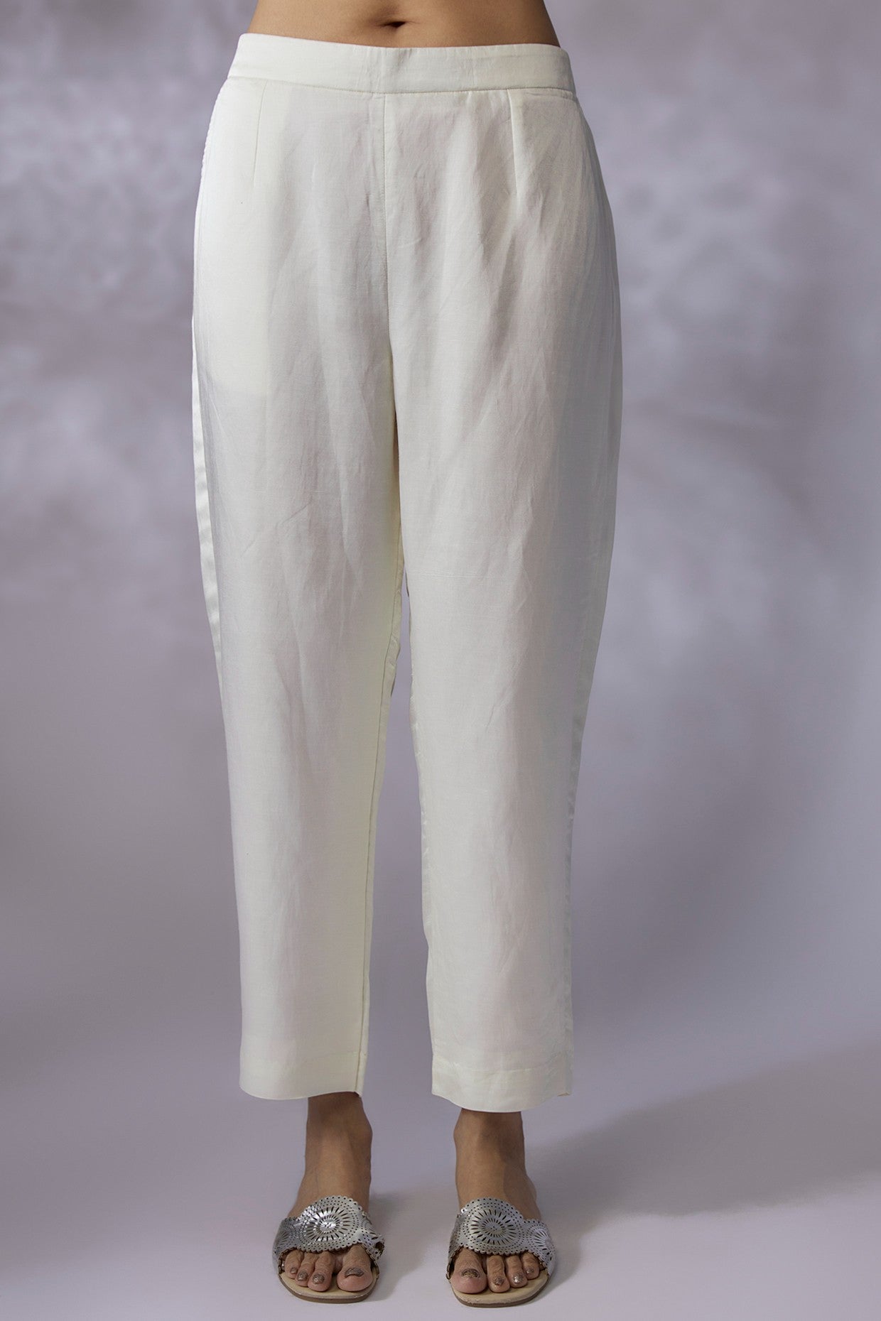 Ivory silk linen satin Embroidered A line Kurta Set