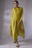 lime green silk organza Embroidered jacket suit Set