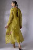 lime green silk organza Embroidered jacket suit Set