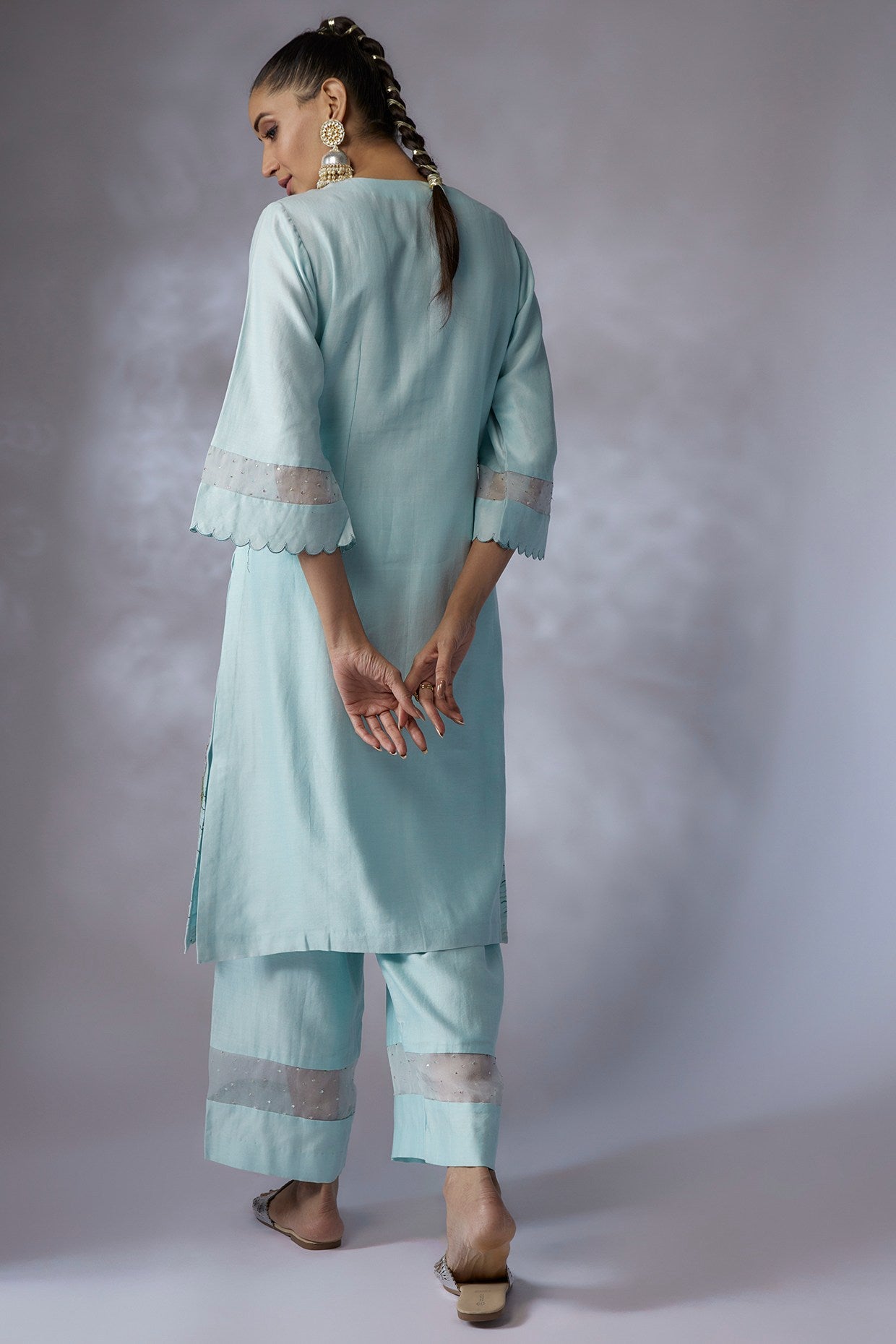 Powder blue Silk Chanderi Embroidered Kurta Set