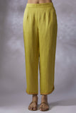 Lime green silk linen satin Embroidered Kurta Set