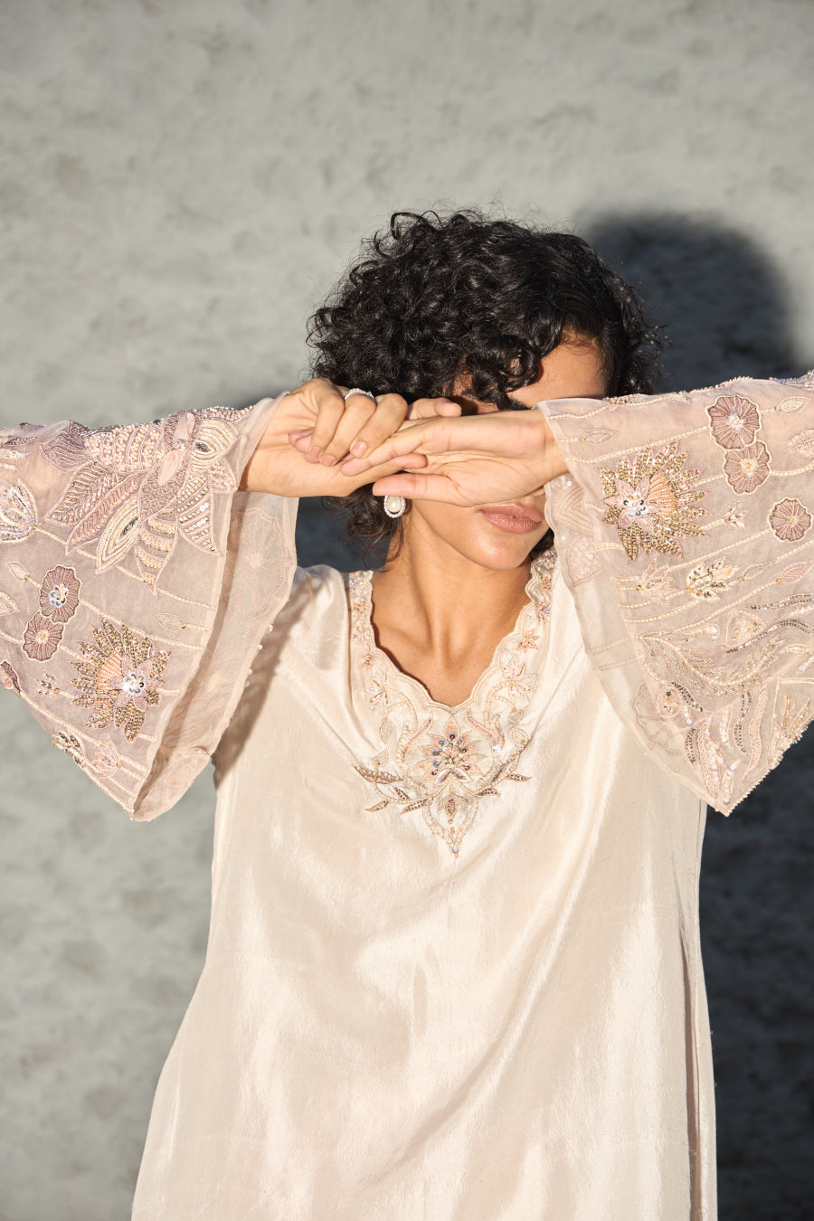 Ivory dupion silk kaftan set