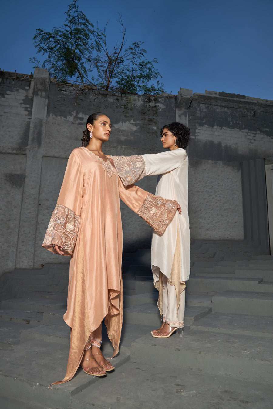Ivory dupion silk kaftan set
