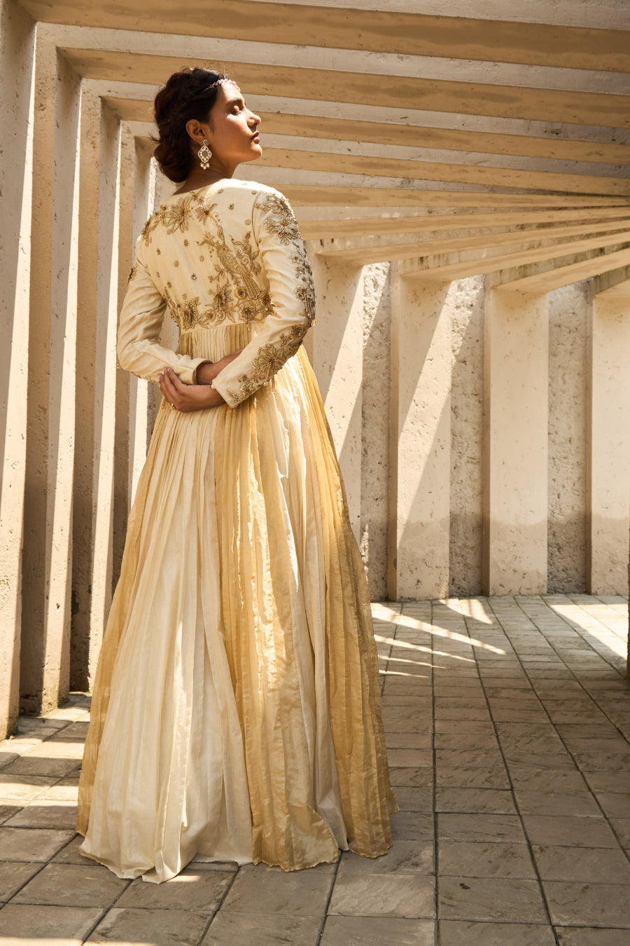 Ivory gold Anarkali - Shreeka