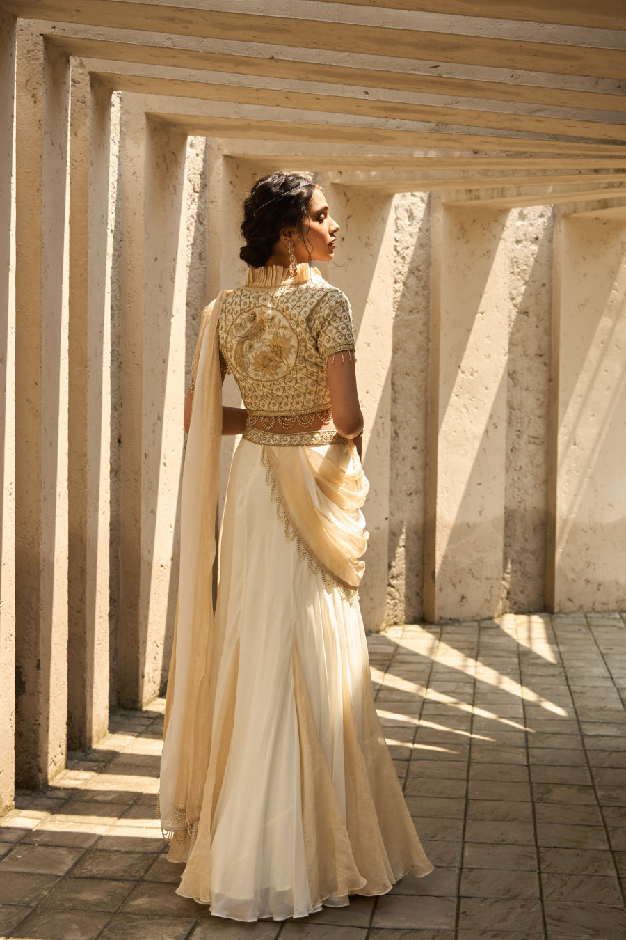 Ivory and Gold Saree - Shreeka