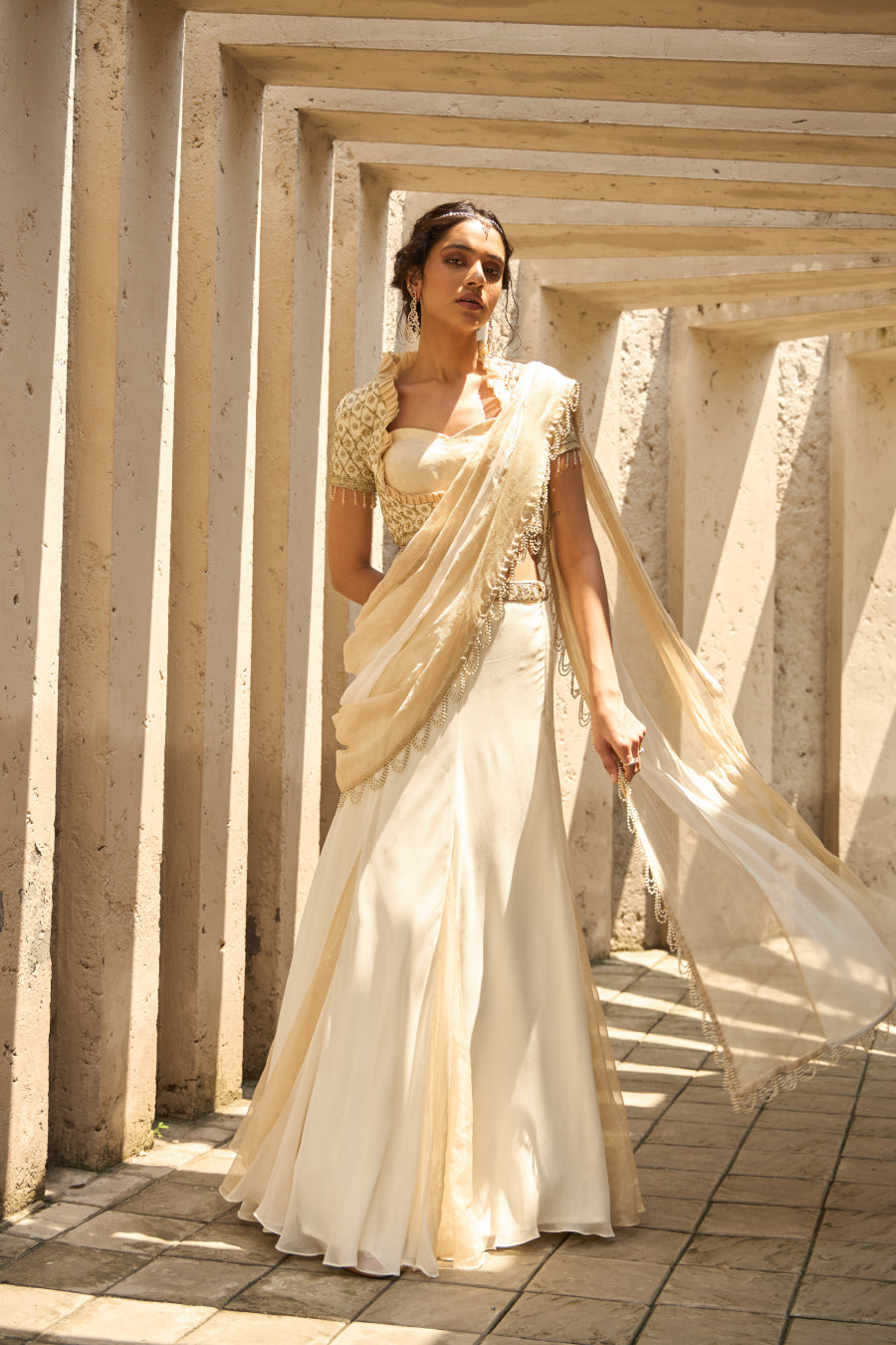 Ivory and gold Saree - Shreeka Ivory and gold Saree - Shreeka