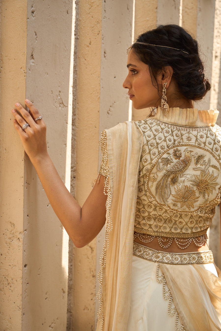 Ivory and Gold Saree - Shreeka