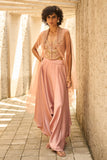 Blush pink chanderi zari waist coat set