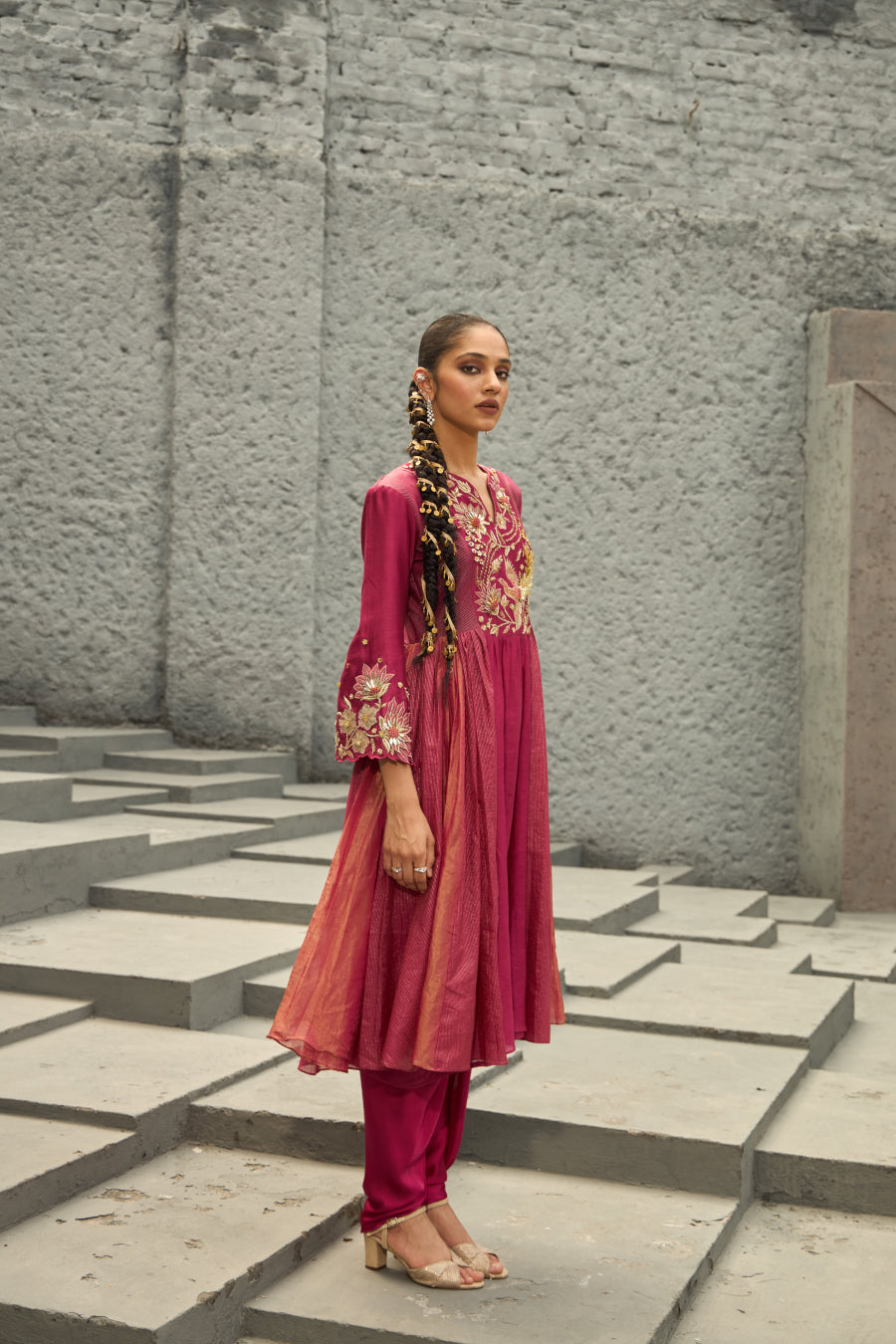 Magenta Chanderi Suit - Shreeka