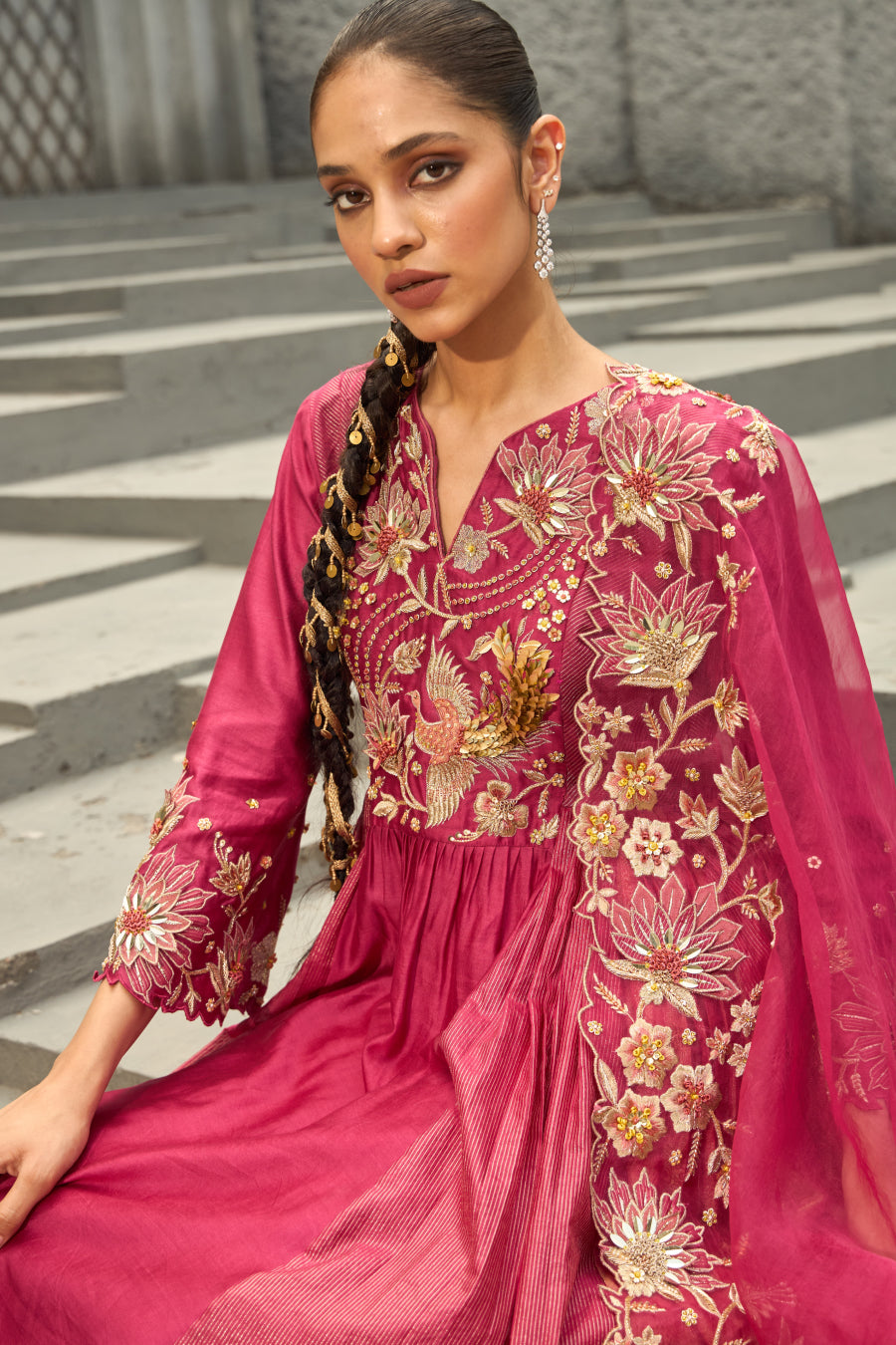 Magenta Chanderi Suit - Shreeka