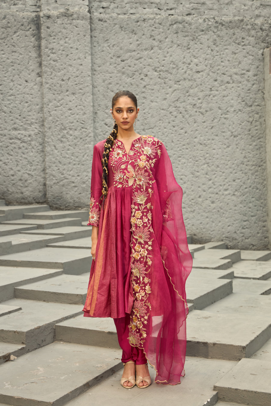 Magenta Chanderi Suit - Shreeka