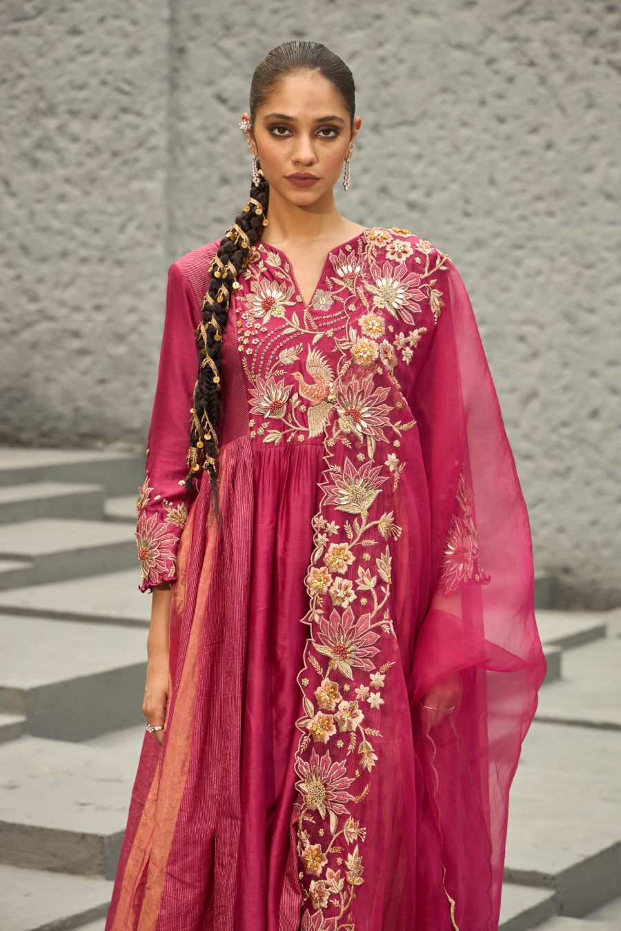 Magenta Chanderi Suit - Shreeka