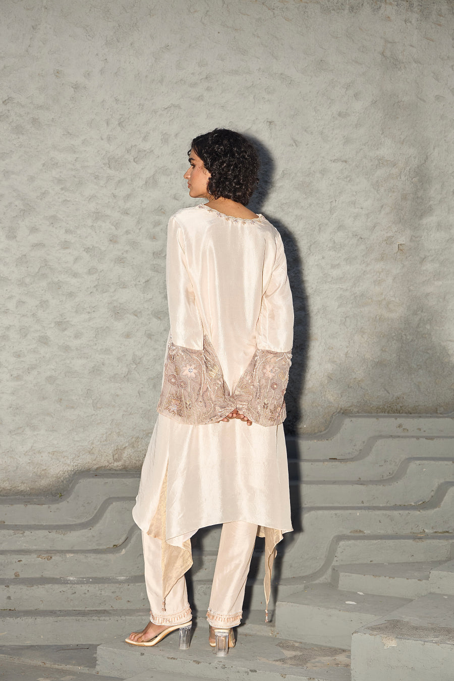 Ivory dupion silk kaftan set