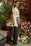 Black and white pleated shirt embroidered co ord set