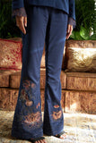 Midnight blue satin twill embroidered blazer set