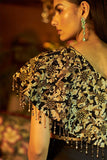 Black satin embroidered draped skirt set